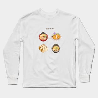 Japanese Food Pack 日本美食插畫 - Ramen & Tonkatsu 拉麵與豬排 Long Sleeve T-Shirt